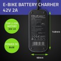 Qoltec Ładowarka do roweru skutera elektrycznego 36V | 42V | 2A | 5.5*2.1 | wodoodporna + kabel zasilający