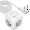 Qoltec Kostka zasilająca przedłużacz 6w1 z podświetlanym włącznikiem |  3x AC | 2x USB | 1x USB-C PD 20W | biała | kabel 2m