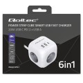 Qoltec Kostka zasilająca przedłużacz 6w1 z podświetlanym włącznikiem |  3x AC | 2x USB | 1x USB-C PD 20W | biała | kabel 2m