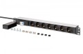 Digitus Listwa zasilająca PDU Rack 19" z wyłącznikiem nadprądowym Typ C 16A, 7 gniazd Schuko CEE 7/3 (45°), kabel 1,8m wtyk Unischuko CEE 7/7, 16A, al