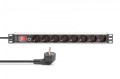 Digitus Listwa zasilająca PDU Rack 19" z zabezpieczeniem przeciążeniowym, 8 gniazd Schuko CEE 7/3 (45°), kabel 2m wtyk Unischuko, 16A, aluminiowa