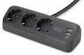 Digitus Listwa zasilająca biurkowa, 3 gniazda Schuko, 2x USB-A (2x 12W), 1x USB-C (30W) z zaciskiem na blat, kabel 1,5m, czarna