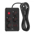 Maclean Listwa zasilająca MCE393 B 4 gniazda 3xUSB 110-240V AV 50/60Hz 1A max 2500W 3m czarna