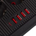 Maclean Listwa zasilająca MCE389 B 6 gniazd 4xUSB-A, 1xUSB-C 110-240V AC 50/60Hz, 2.1A max 2500W, czarna
