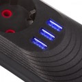 Maclean Listwa zasilająca MCE395 B 5 gniazd 3xUSB, 110-240V AC 50/60Hz, 2.1A max 2500W, czarna