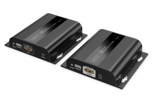 Digitus Przedłużacz (extender) po skrętce kat.6 HDMI 4K/60Hz przez IP 1G lub do 120m/200m z PoE, max. 253 odbiorniki, sterowanie IR - zestaw