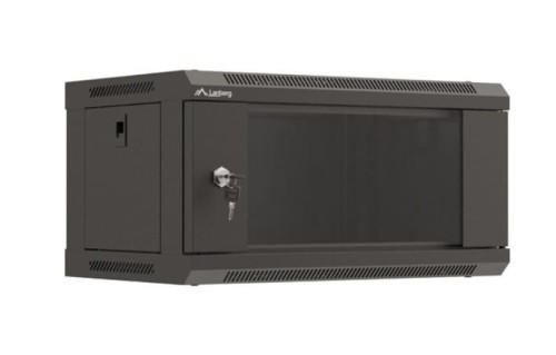 Lanberg Szafa instalacyjna rack wisząca 19" 4U 540x350 czarna drzwi   przeszklone ( flat pack)