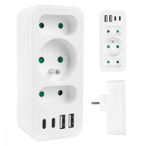 Maclean Rozdzielacz na 3 gniazda MCE248 F/W 2xUSB-A 2xUSB-C biały