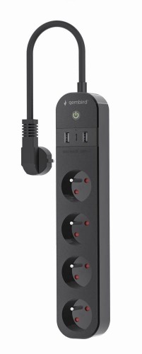 Gembird Inteligentna listwa zasilająca Tuya 4xFR 2xUSB-A 1xUSB-C Czarna