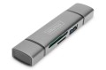 Digitus Czytnik kart 3-portowy USB Typ C/ USB 3.0 SuperSpeed SD Micro SD HQ  aluminium Szary