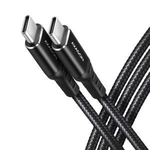 AXAGON BUCM-CM20AB Kabel USB-C - USB-C 2.0, 2m, PD 60W, 3A, ALU, oplot Czarny