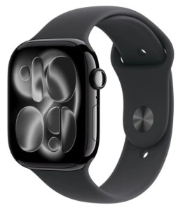 Apple Watch Series 11 GPS koperta 46 mm z aluminium w kolorze onyksu, pasek sportowy w kolorze czarnym - rozmiar S/M