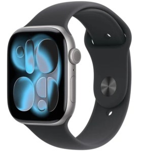 Apple Watch Series 11 GPS koperta 42 mm z aluminium w kolorze gwiezdnej szaroĹci, pasek sportowy w kolorze czarnym - rozmiar M/L