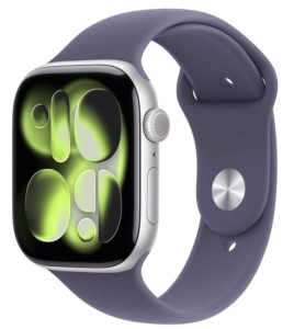 Apple Watch Series 11 GPS koperta 46 mm z aluminium w kolorze srebrnym, pasek sportowy w kolorze mlecznego fioletu - rozmiar S/M