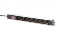 Digitus Listwa zasilająca PDU Rack 19" z zabezpieczeniem przeciążeniowym, 8 gniazd Schuko CEE 7/3 (45°), kabel 2m wtyk Unischuko, 16A, aluminiowa