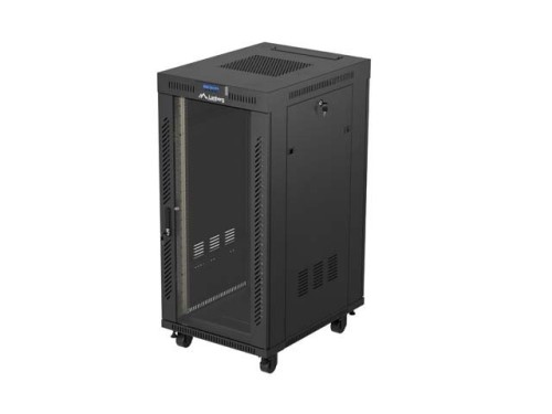 Lanberg Szafa instalacyjna rack stojąca 19" 24U  600x800 czarna drzwi przeszklone LCD ( Flat pack) V2
