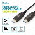 Digitus Kabel połączeniowy hybrydowy HDMI AOC | HDMI-A męski-męski | HDMI 2.1 | UHD-2 8K@60Hz | 48Gbps |HDR, eARC, HDCP 2.2, CEC | 60m